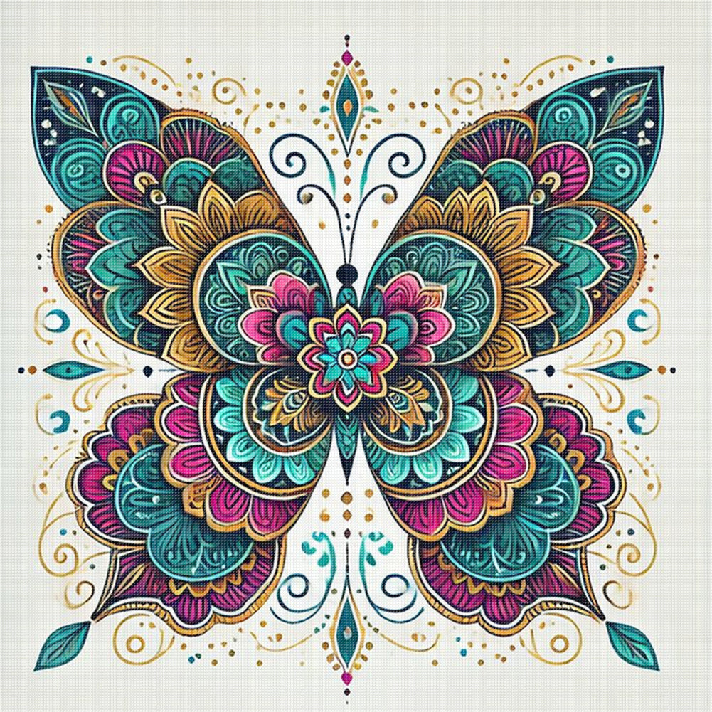 Butterfly With Mandala Pattern - 11CT Stamped Cross Stitch 50*50CM