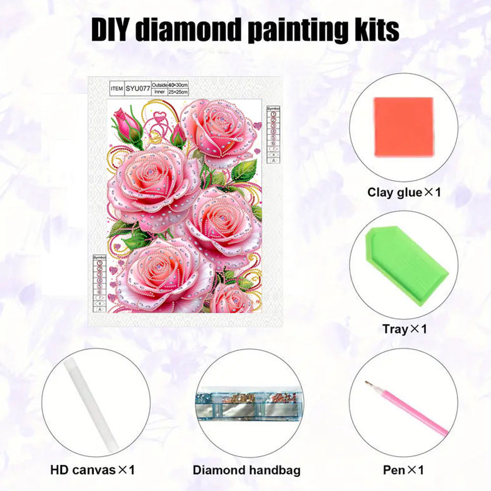 Pink Flowers - Special Shaped Drill Diamond Painting 30*40CM