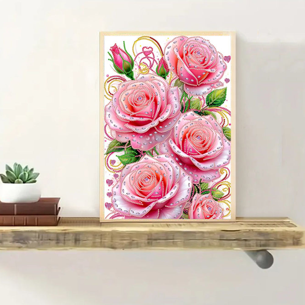 Pink Flowers - Special Shaped Drill Diamond Painting 30*40CM