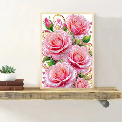 Pink Flowers - Special Shaped Drill Diamond Painting 30*40CM
