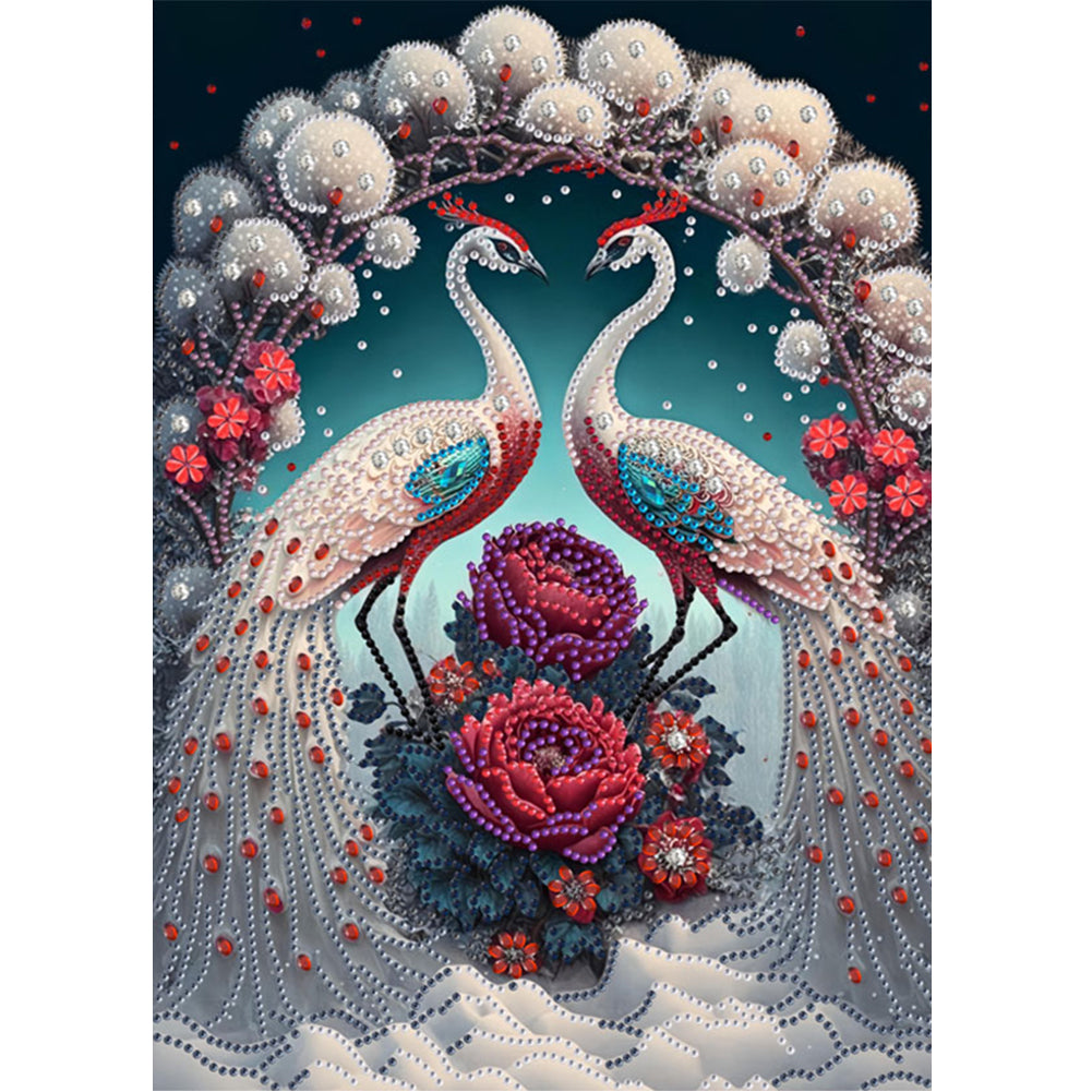Flower Peacock - Special Shaped Drill Diamond Painting 30*40CM