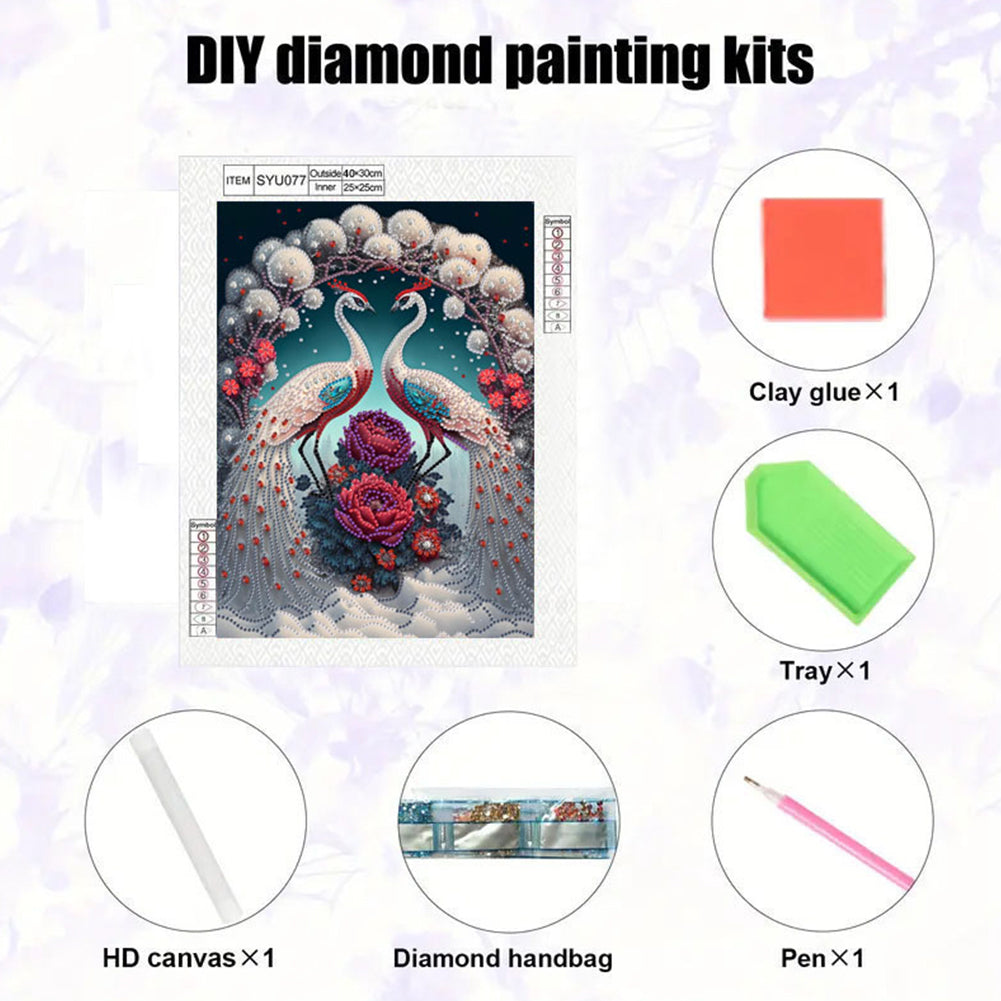 Flower Peacock - Special Shaped Drill Diamond Painting 30*40CM