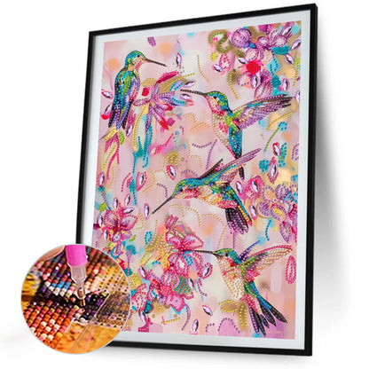 Hummingbird With Flowers - Special Shaped Drill Diamond Painting 30*40CM