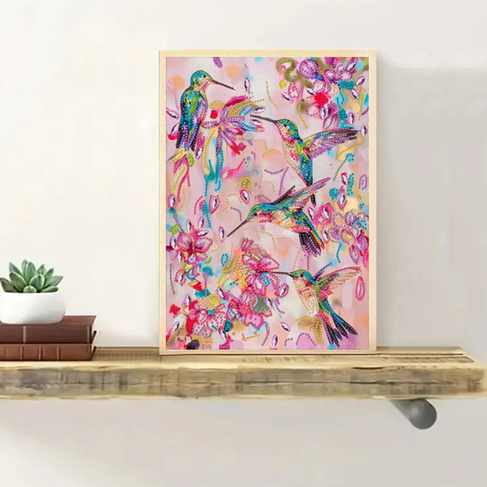 Hummingbird With Flowers - Special Shaped Drill Diamond Painting 30*40CM