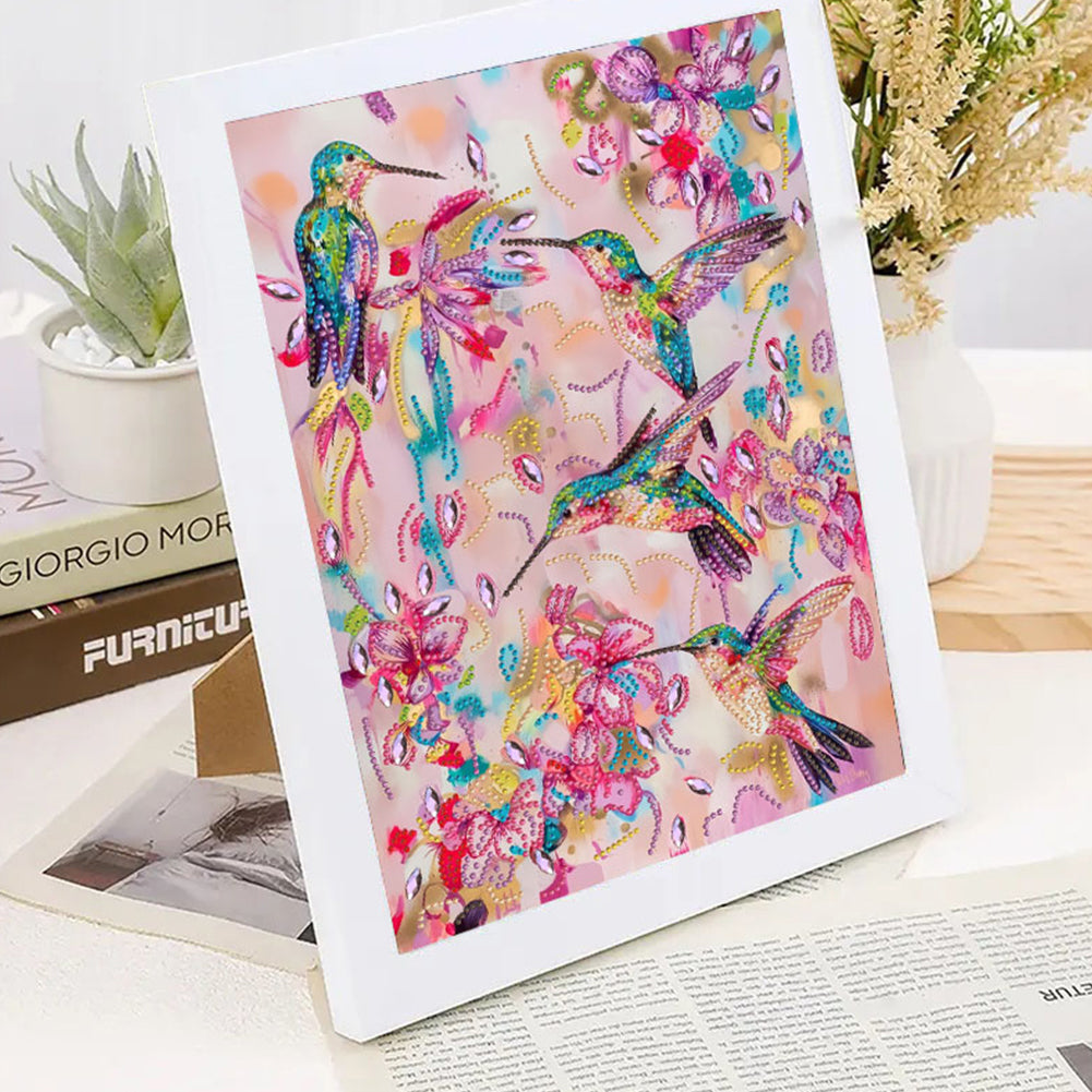 Hummingbird With Flowers - Special Shaped Drill Diamond Painting 30*40CM