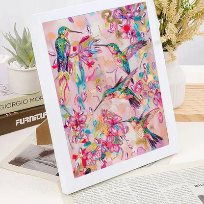 Hummingbird With Flowers - Special Shaped Drill Diamond Painting 30*40CM