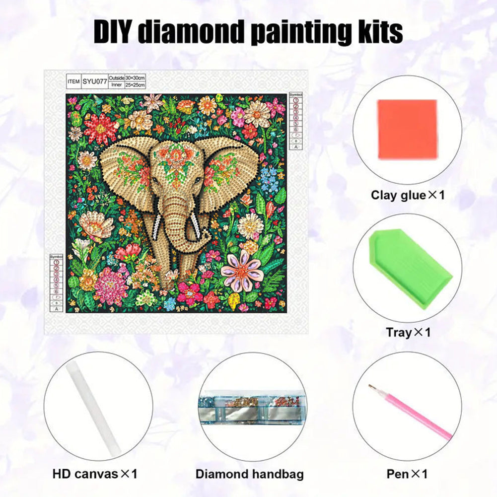Flower Elephant - Special Shaped Drill Diamond Painting 30*30CM