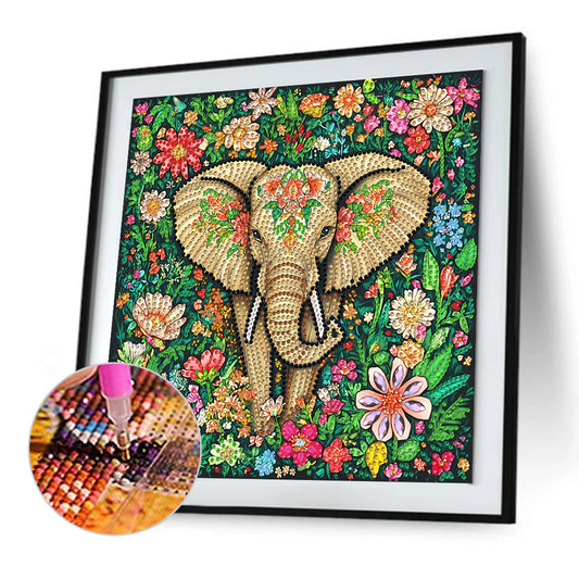 Flower Elephant - Special Shaped Drill Diamond Painting 30*30CM