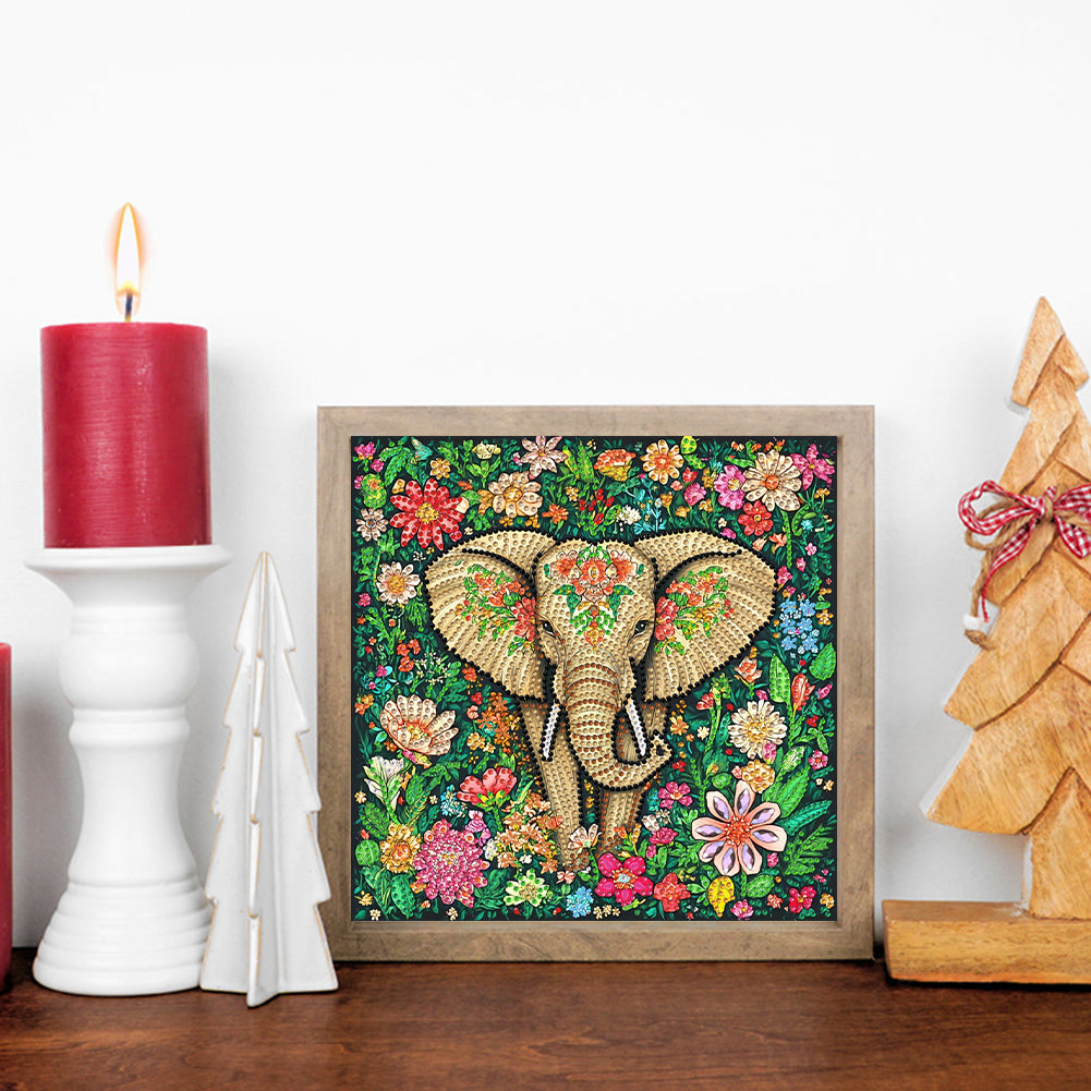 Flower Elephant - Special Shaped Drill Diamond Painting 30*30CM