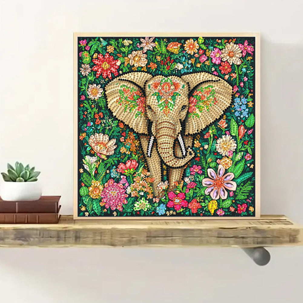 Flower Elephant - Special Shaped Drill Diamond Painting 30*30CM