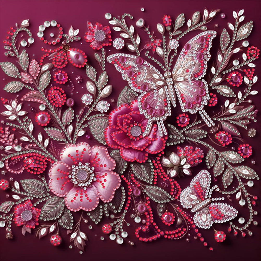 Flower Butterfly - Special Shaped Drill Diamond Painting 30*30CM