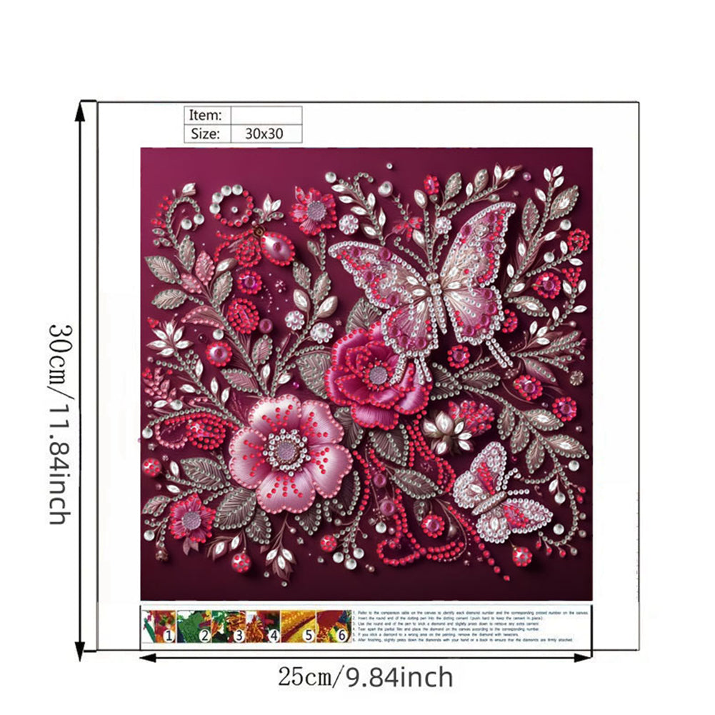 Flower And Butterfly - Special Shaped Drill Diamond Painting 30*30CM
