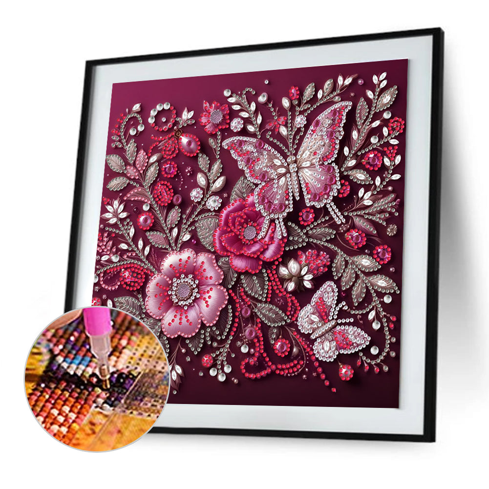 Flower And Butterfly - Special Shaped Drill Diamond Painting 30*30CM