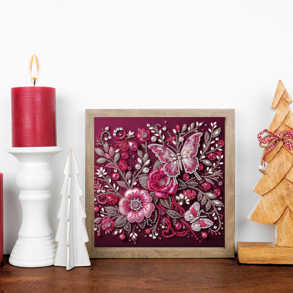 Flower Butterfly - Special Shaped Drill Diamond Painting 30*30CM