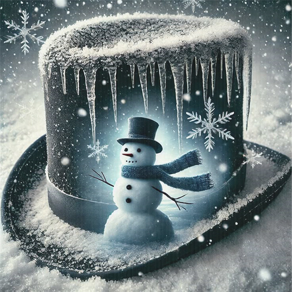 Silhouette Snowman Hat - 11CT Stamped Cross Stitch 40*40CM