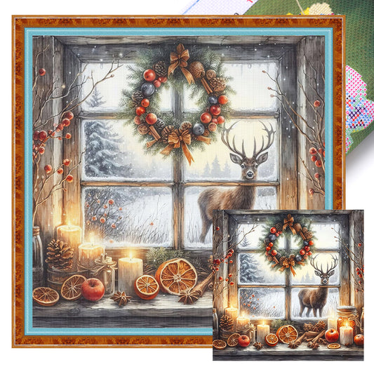 Winter Window Elk - 11CT Stamped Cross Stitch 45*45CM