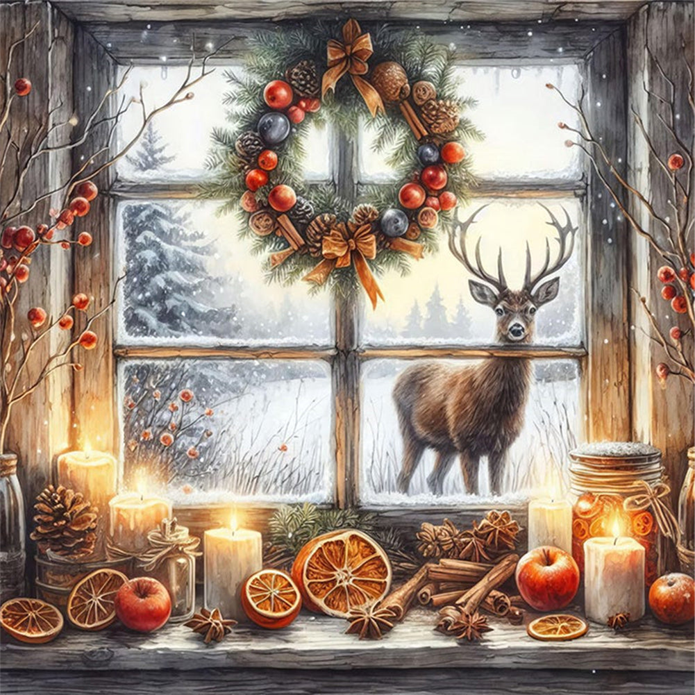 Winter Window Elk - 11CT Stamped Cross Stitch 45*45CM