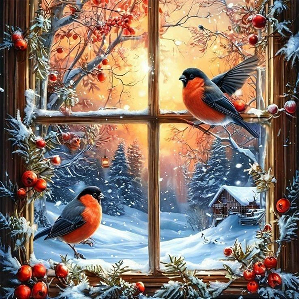 Winter Window Bird - 11CT Stamped Cross Stitch 45*45CM