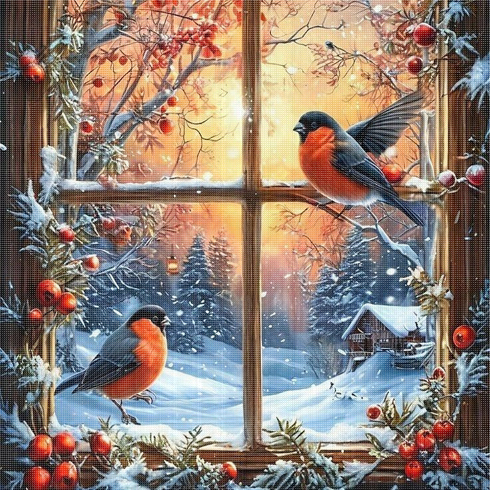 Winter Window Bird - 11CT Stamped Cross Stitch 45*45CM