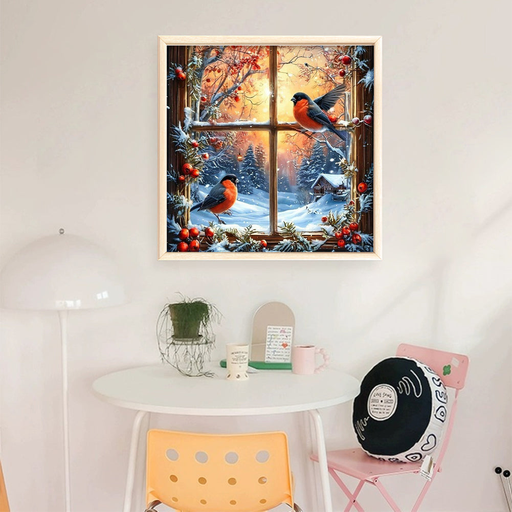 Winter Window Bird - 11CT Stamped Cross Stitch 45*45CM