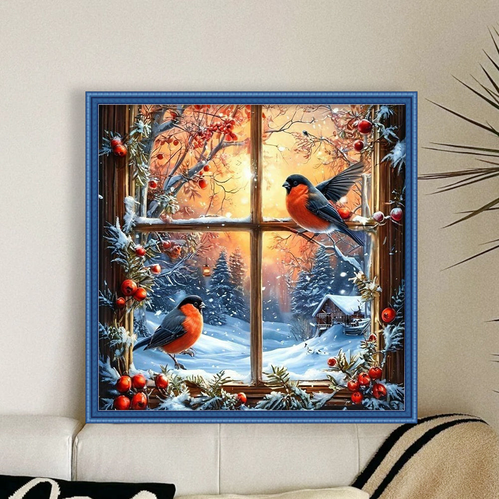 Winter Window Bird - 11CT Stamped Cross Stitch 45*45CM