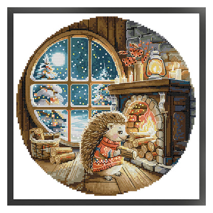 Warming Hedgehog - 14CT Stamped Cross Stitch 30*30CM (Joy Sunday)
