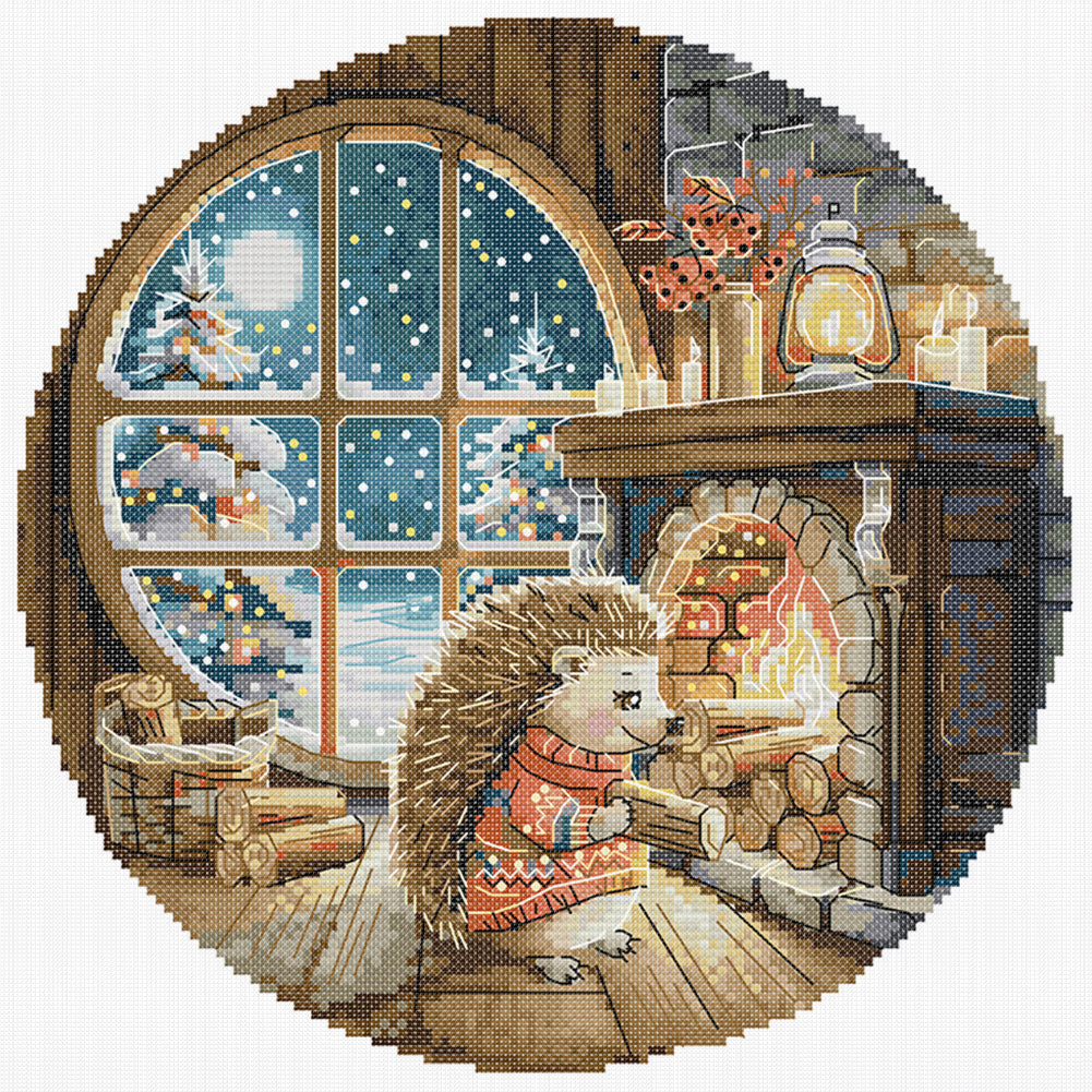 Warming Hedgehog - 14CT Stamped Cross Stitch 30*30CM (Joy Sunday)