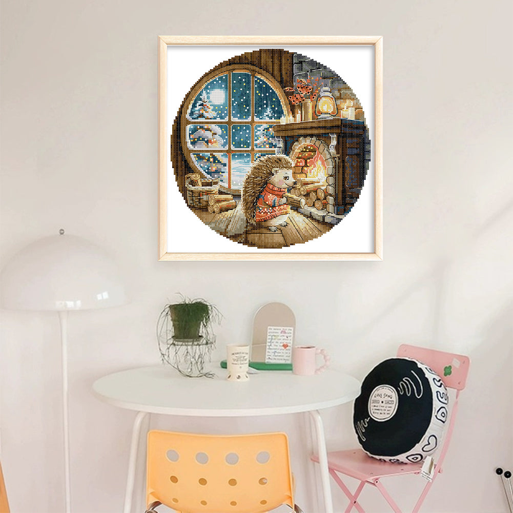 Warming Hedgehog - 14CT Stamped Cross Stitch 30*30CM (Joy Sunday)