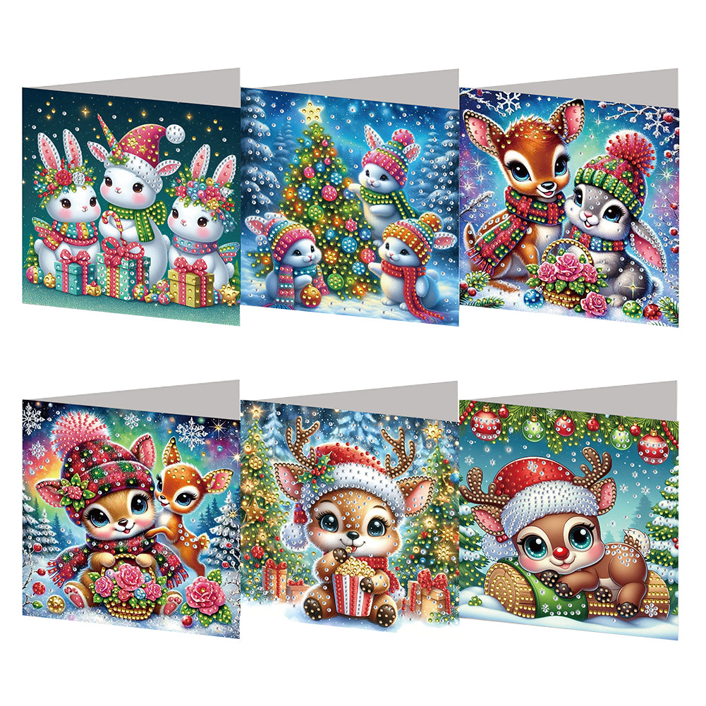 6PCS DIY Diamond Art Greeting Cards Xmas Designs for Festivals and Celebrations