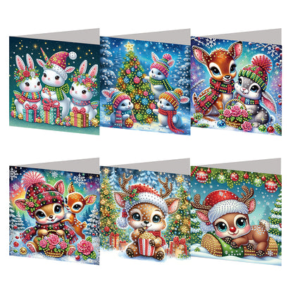 6PCS DIY Diamond Art Greeting Cards Xmas Designs for Festivals and Celebrations