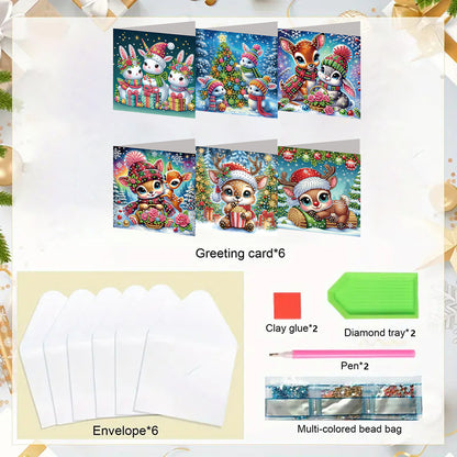 6PCS DIY Diamond Art Greeting Cards Xmas Designs for Festivals and Celebrations