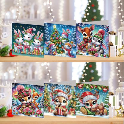 6PCS DIY Diamond Art Greeting Cards Xmas Designs for Festivals and Celebrations