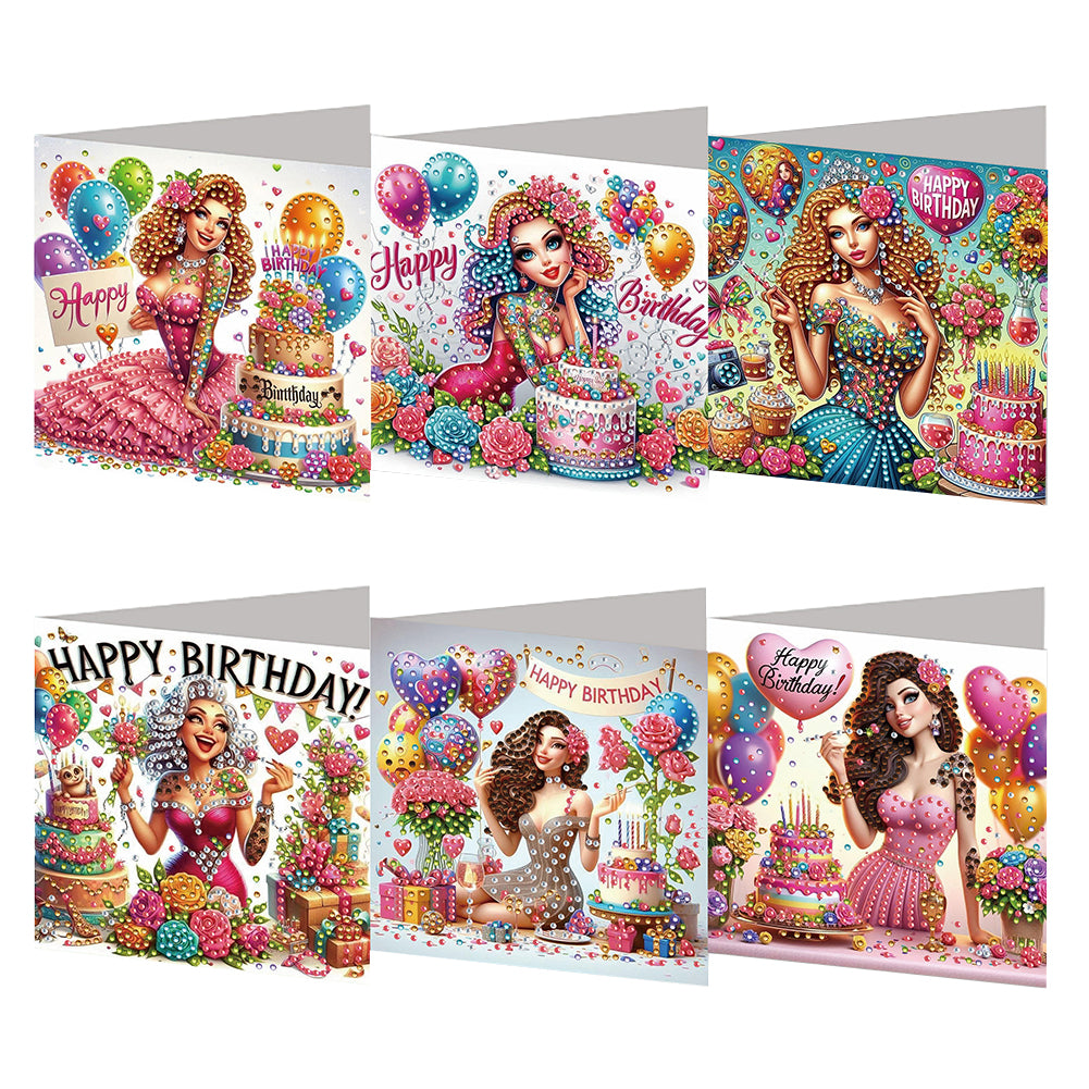 6PCS DIY Diamond Art Greeting Cards Xmas Designs for Festivals and Celebrations
