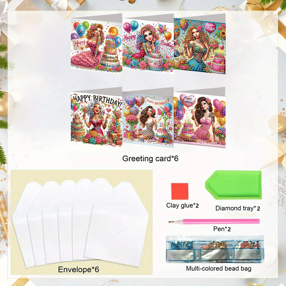 6PCS DIY Diamond Art Greeting Cards Xmas Designs for Festivals and Celebrations