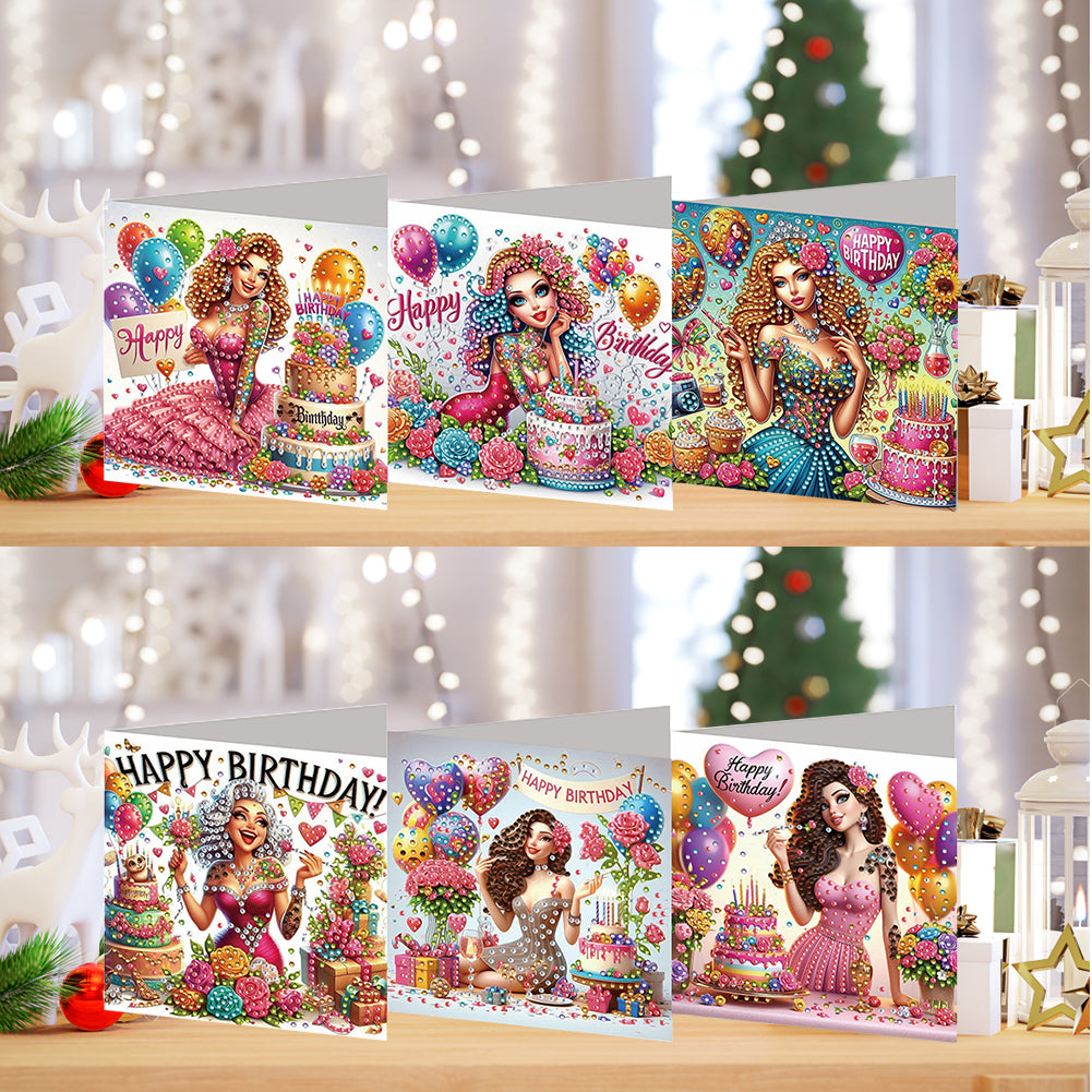 6PCS DIY Diamond Art Greeting Cards Xmas Designs for Festivals and Celebrations