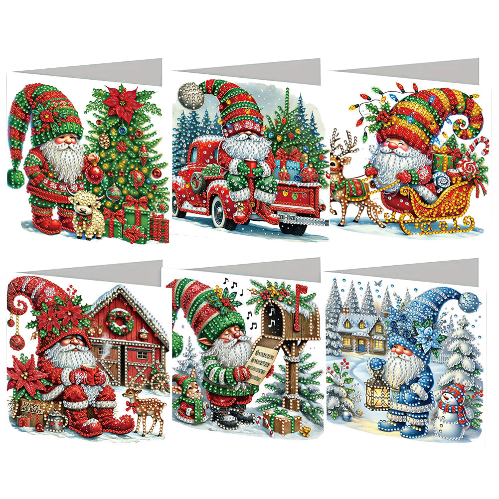 6PCS DIY Diamond Art Greeting Cards Xmas Designs for Festivals and Celebrations
