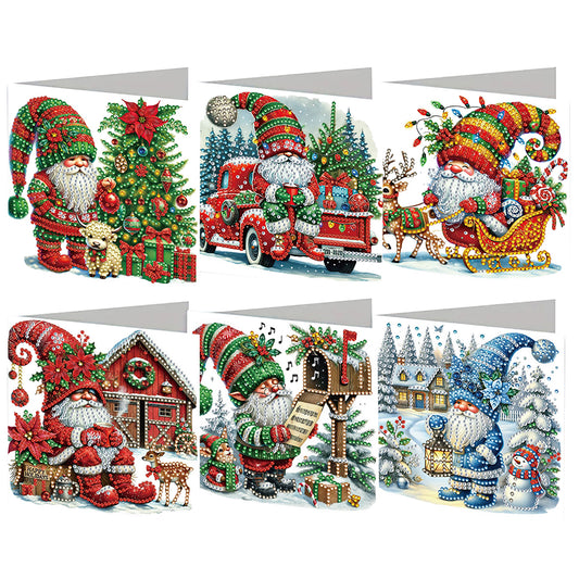 6PCS DIY Diamond Art Greeting Cards Xmas Designs for Festivals and Celebrations
