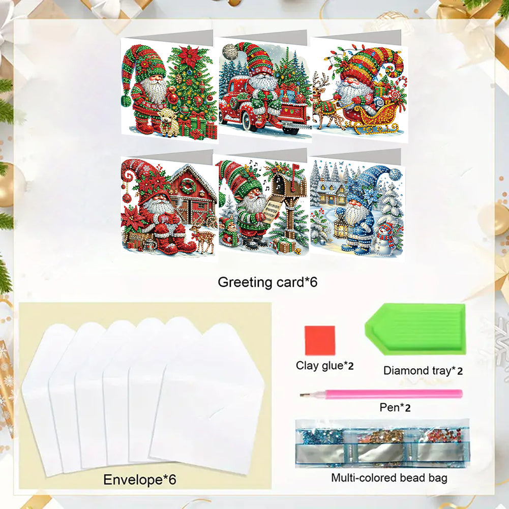 6PCS DIY Diamond Art Greeting Cards Xmas Designs for Festivals and Celebrations