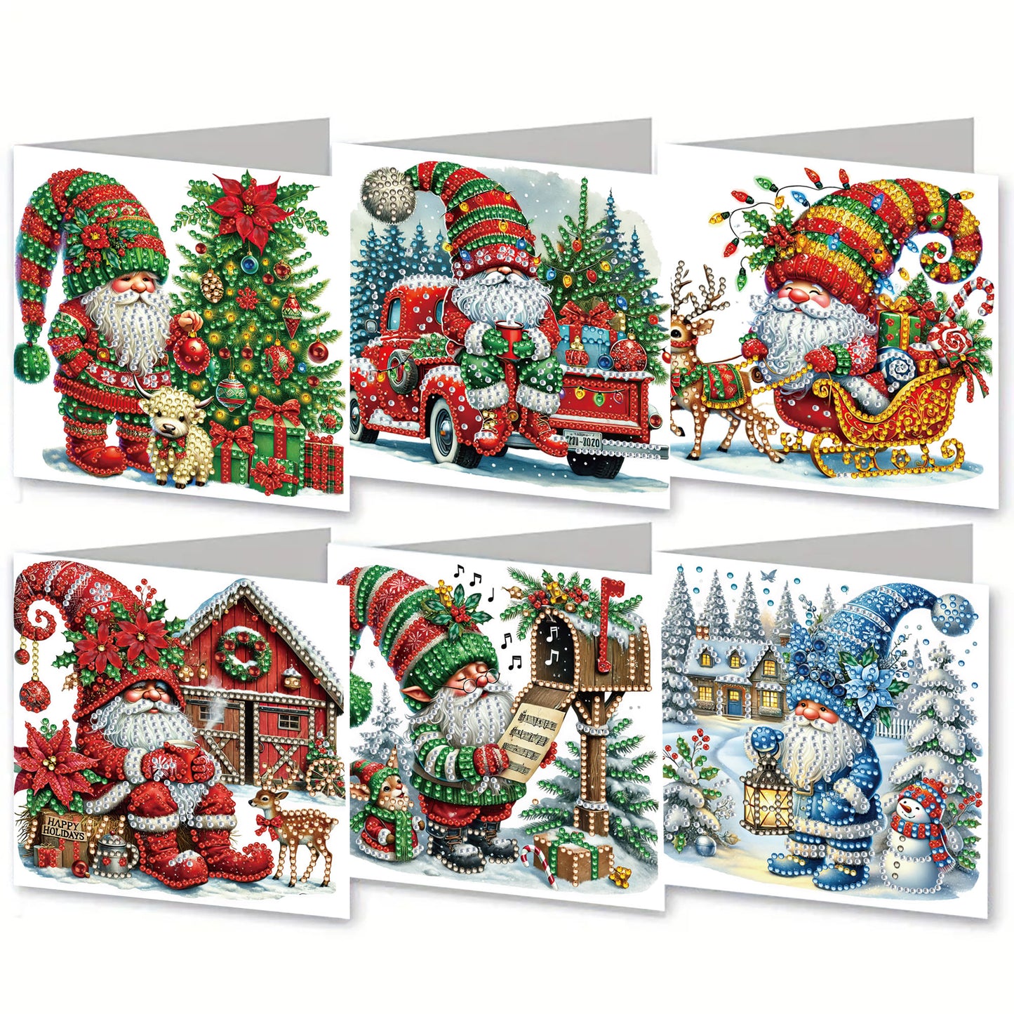 6PCS DIY Diamond Art Greeting Cards Xmas Designs for Festivals and Celebrations