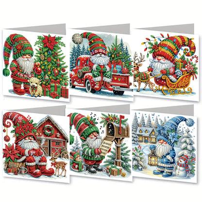6PCS DIY Diamond Art Greeting Cards Xmas Designs for Festivals and Celebrations