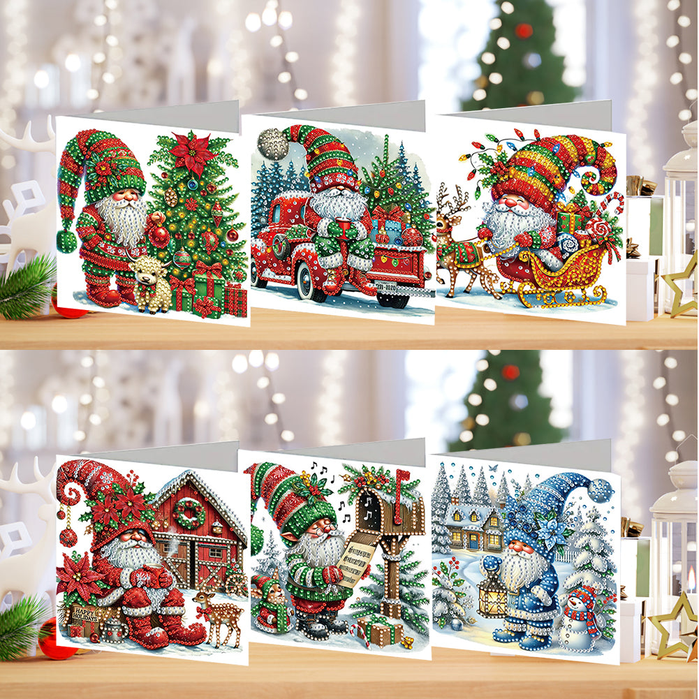 6PCS DIY Diamond Art Greeting Cards Xmas Designs for Festivals and Celebrations