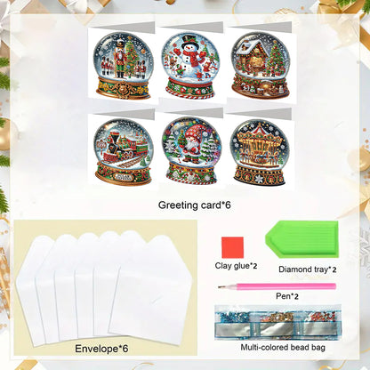 6PCS DIY Diamond Art Greeting Cards Xmas Designs for Festivals and Celebrations