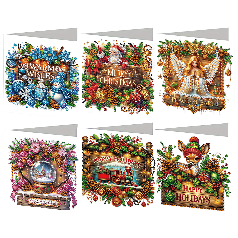 6PCS DIY Diamond Art Greeting Cards Xmas Designs for Festivals and Celebrations