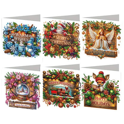 6PCS DIY Diamond Art Greeting Cards Xmas Designs for Festivals and Celebrations