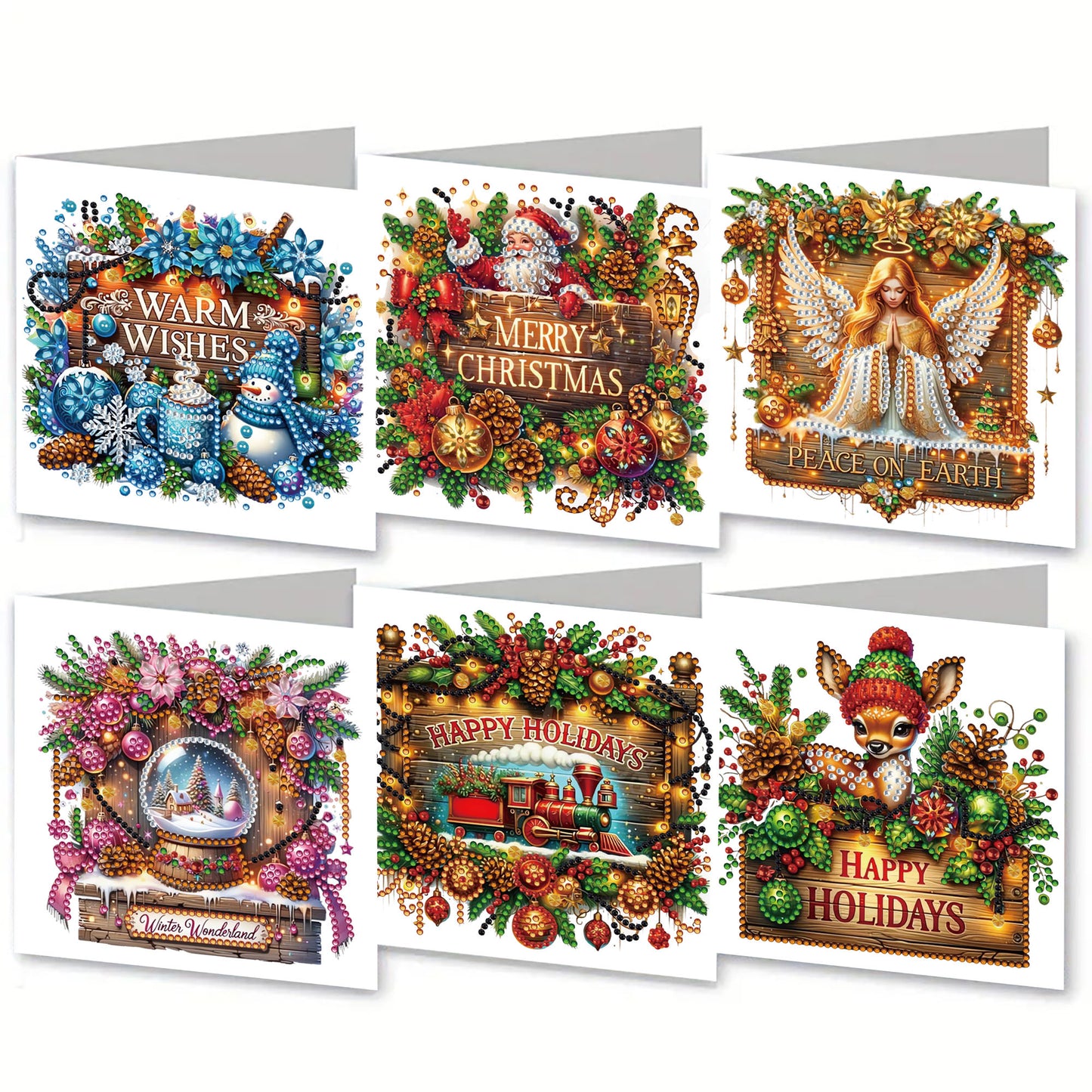 6PCS DIY Diamond Art Greeting Cards Xmas Designs for Festivals and Celebrations