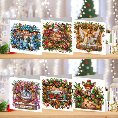 6PCS DIY Diamond Art Greeting Cards Xmas Designs for Festivals and Celebrations