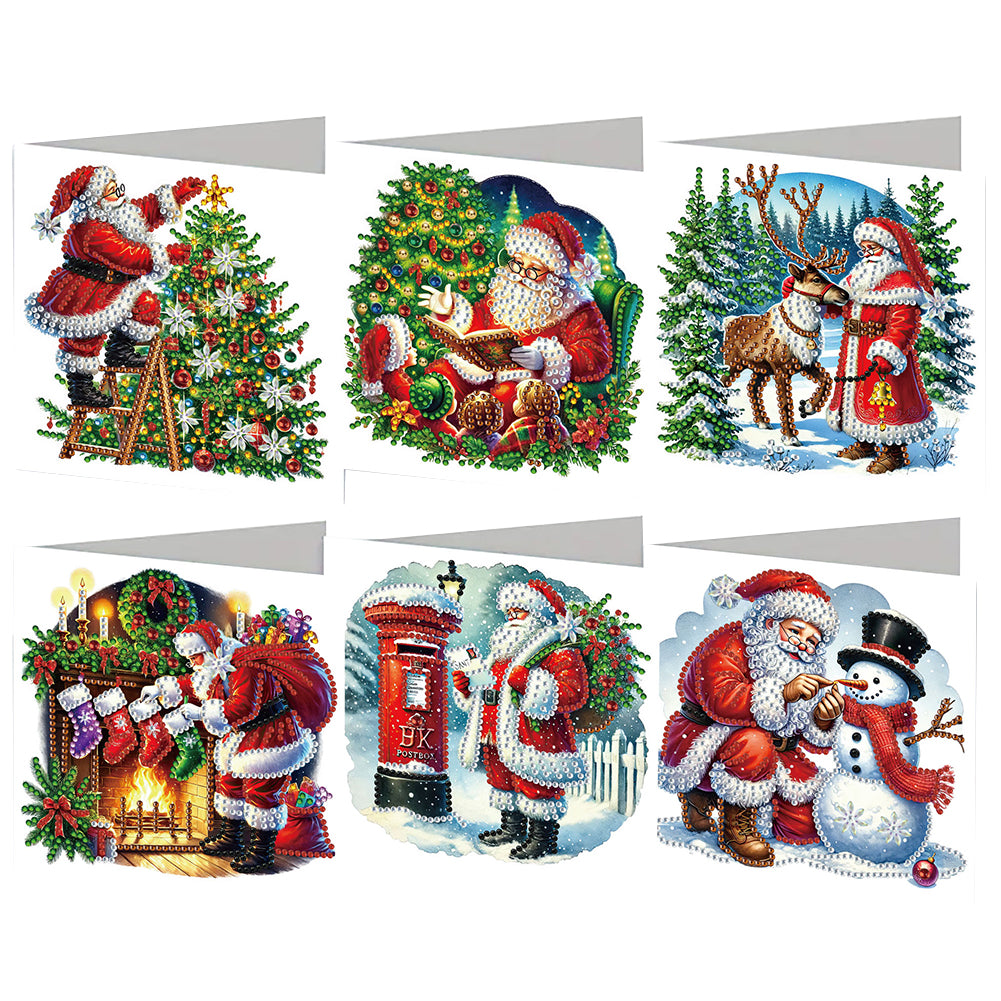 6PCS DIY Diamond Art Greeting Cards Xmas Designs for Festivals and Celebrations