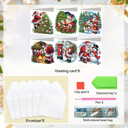 6PCS DIY Diamond Art Greeting Cards Xmas Designs for Festivals and Celebrations