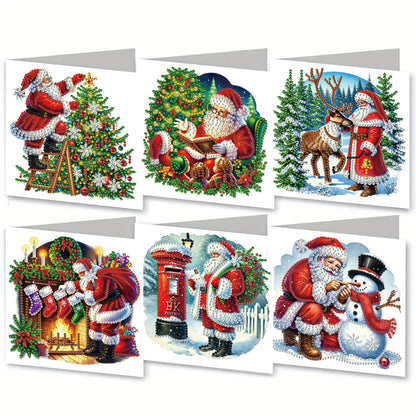 6PCS DIY Diamond Art Greeting Cards Xmas Designs for Festivals and Celebrations