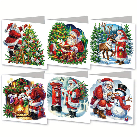 6PCS DIY Diamond Art Greeting Cards Xmas Designs for Festivals and Celebrations